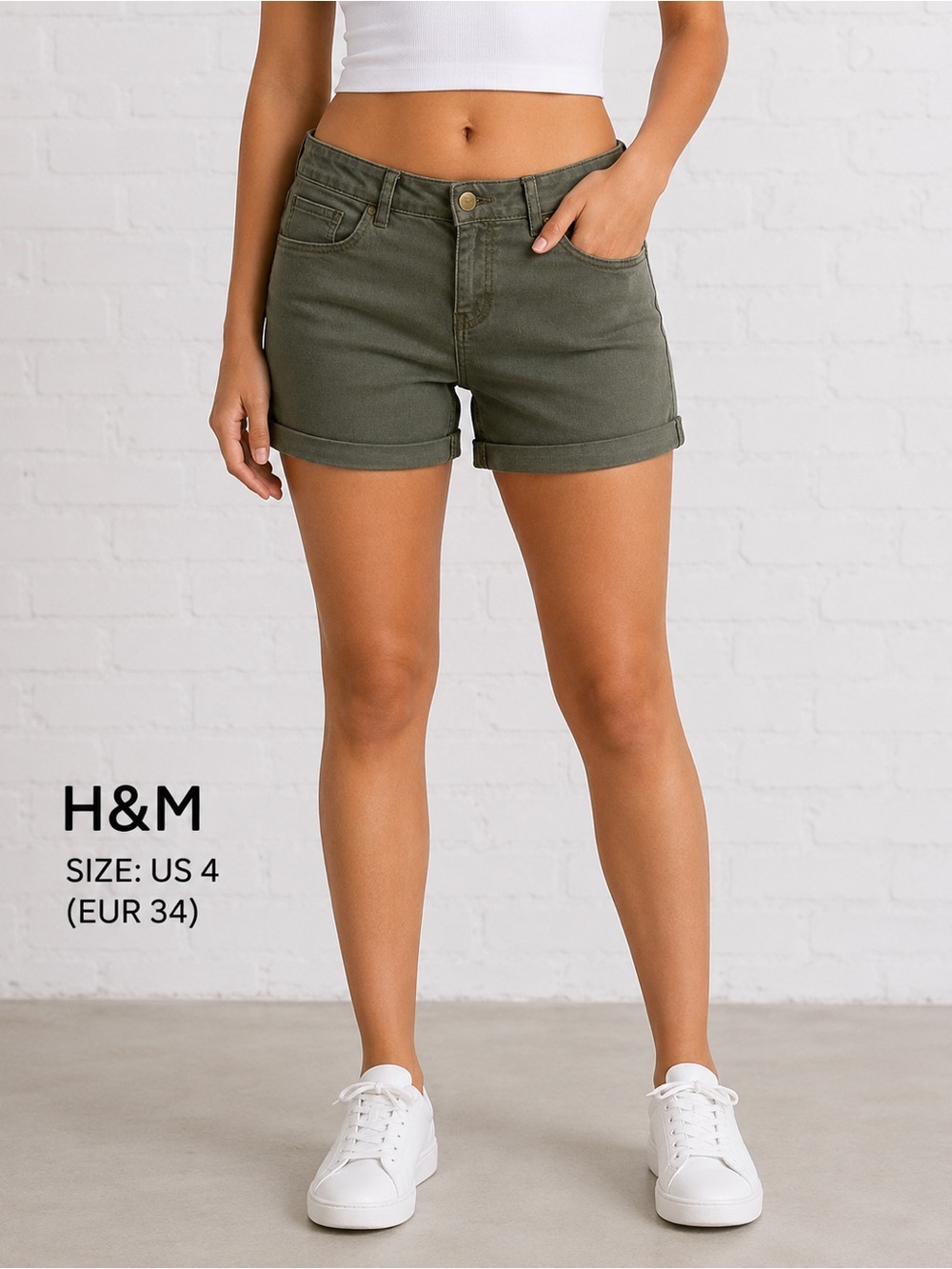 H&M Olive Green Cuffed Denim Shorts – Women’s US 4